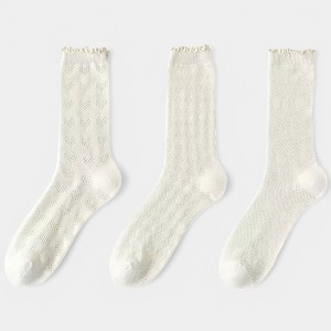 Anna-Kaci Women's Delicate Lace Knit Crew Socks with Subtle Textured Patterns - 1 of 4