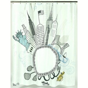 Carnation Home Fashions "Funky City" Heavier Weight 100% polyester Fabric shower curtain - Multi 70x72" - 1 of 3