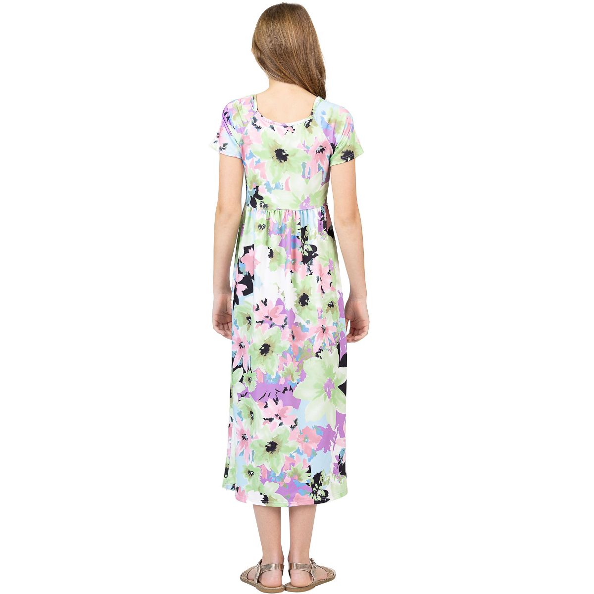 24sevenkid Girls Pastel Floral Print Short Sleeve Maxi Dress - thumbnail 3