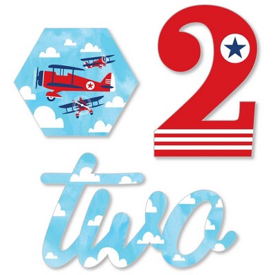 Big Dot of Happiness 2nd Birthday Taking Flight - Airplane - DIY Shaped Vintage Plane Second Birthday Party Cut-Outs - 24 Count