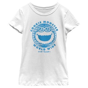Girl's Sesame Street Cookie Monster World Wide T-Shirt - 1 of 4