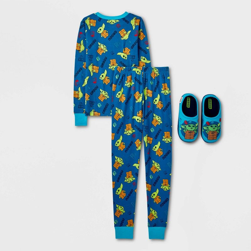  Boys' LEGO Star Wars: The Mandalorian 2pc Snug Fit Pajama Set with Slippers - Turquoise Blue, 2 of 5