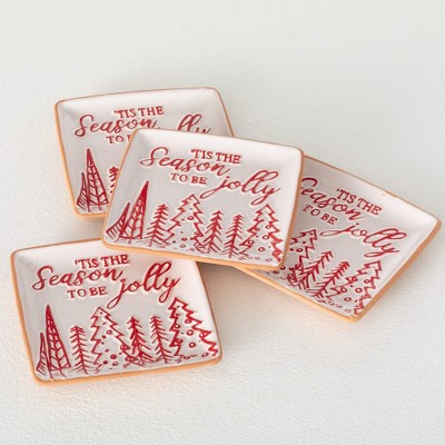5"W Sullivans 'tis The Season Christmas Snack Plates Set of 4 Red-White Indoor Christmas Decor
