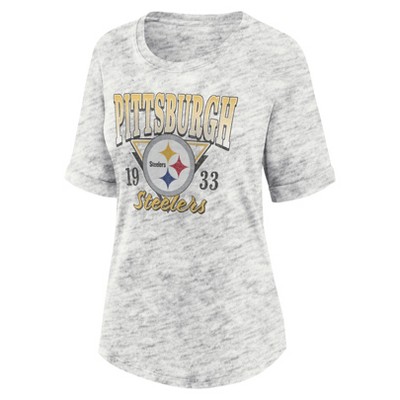 NFL Pittsburgh Steelers Women's Oatmeal Heather Rolled Sleeve T-Shirt