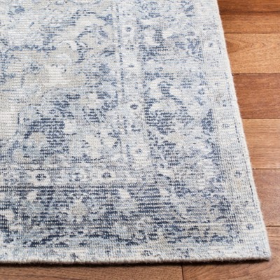Ivory and Blue Hand-Tufted Wool Square Area Rug