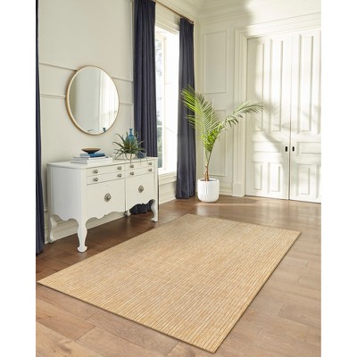 Green and Beige Flat Woven Synthetic Stripe Rug, 5' x 7'
