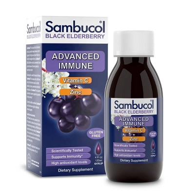 Sambucol Black Elderberry Advanced Immune Support Syrup with Vitamin C and Zinc - 4 fl oz