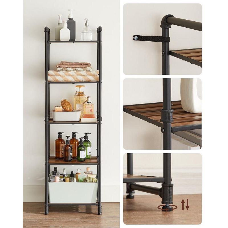 VASAGLE Bathroom Shelves, 5-Tier Storage Rack, Plant Flower Stand, 12.2”D x 15.6”W x 51”H, Rustic Brown and Black, 5 of 6
