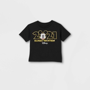 Toddler Disney Mickey Mouse 'Family Vacation 2021' Short Sleeve Graphic T-Shirt - Black - 1 of 2