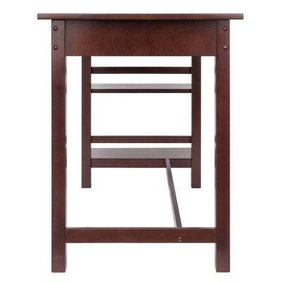 Transitional Walnut Wood Home Office Desk with Drawer and Shelves