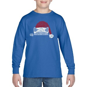 LA Pop Art Christmas Peeking Cat - Boy's Word Art Long Sleeve T-Shirt - 1 of 4