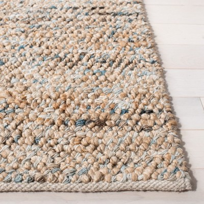 Natural and Blue Hand-Knotted Wool 6' x 9' Area Rug
