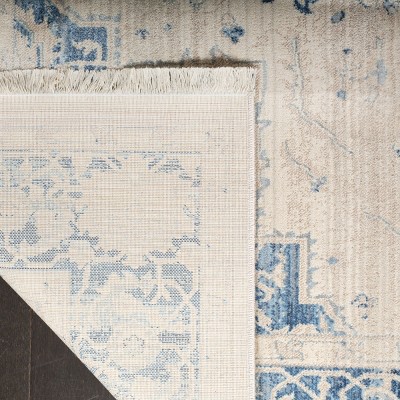 Ivory and Blue Hand-Knotted Synthetic 4' x 6' Area Rug