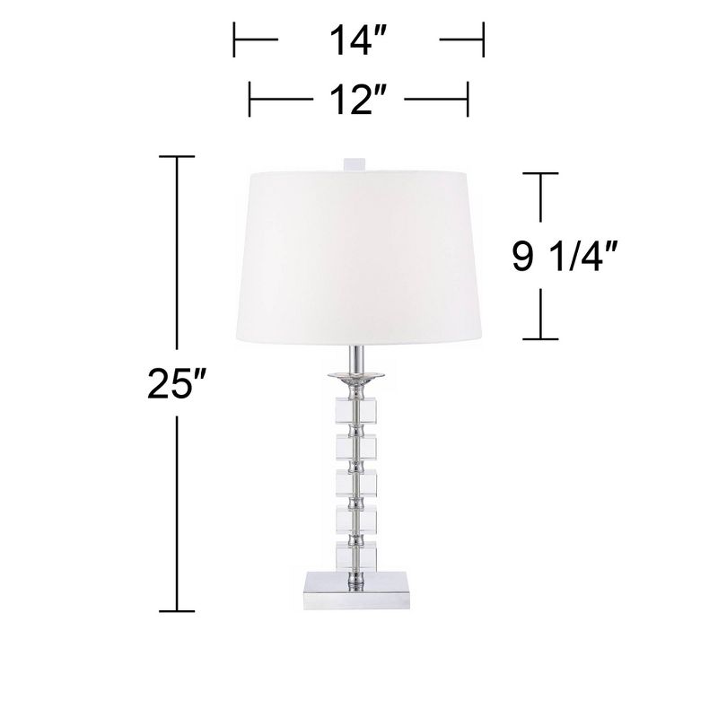 Vienna Full Spectrum Modern Table Lamp 25" High Clear Stacked Cubes Crystal White Fabric Drum Shade for Bedroom Living Room House Home Bedside Office, 4 of 6