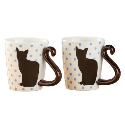 Collections Etc Cat Tail Polka Dot Ceramic Coffee Mugs - Set of 2