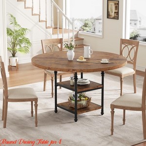 Round Dining Table for 4, Kitchen Dining Room Circle Dinner Pedestal Table w/ Storage Shelves & Roman Metal Legs - 1 of 4