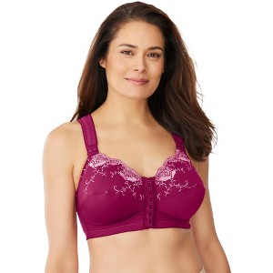 Comfort Choice Women's Plus Size Front-Close Embroidered Wireless Posture Bra - 1 of 4