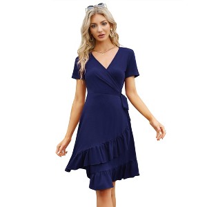 Women's Summer Casual Ruffle Side Split Flowy High Waist Midi Dress with Belt - 1 of 1