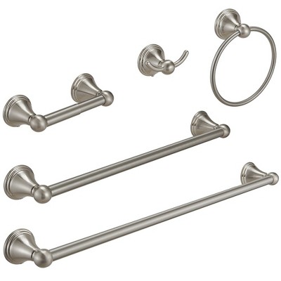 BWE 5-Piece Bath Hardware Set with 2-Towel Bars/Racks, Towel/Robe Hook, Toilet Paper Holder