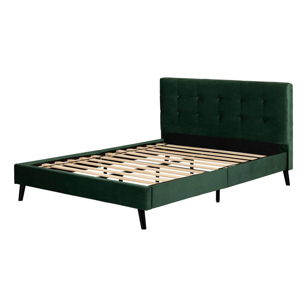 Photos - Bed Frame Queen Maliza Upholstered Complete Platform Bed Dark Green - South Shore