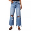 Women's High - Waisted Distressed Wide - Leg Jeans with Fringe, Washed Casual Straight - Leg Denim Pants - 4 of 4