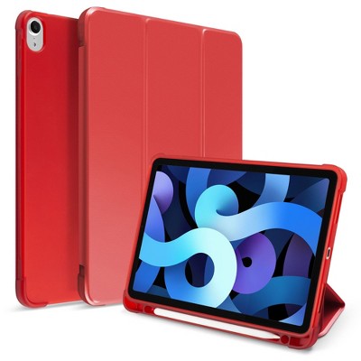 Insten - Tablet Cover Case Compatible with iPad Air 4 10.9 2020 with Pencil Holder, Magnetic Auto Wake/Sleep, Soft Slim, Lightweight, Red