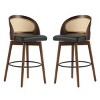Set of 4 Rubberwood Bar Stools with Rattan Backrest,Fabric Upholstered Bar Chairs,Modern Dining Room or Kitchen Seating-Cuddlewood - 3 of 4