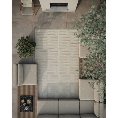 Beige Geometric Machine Made Indoor/Outdoor Runner Rug