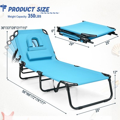 Navy Adjustable Metal Frame Beach Chaise Lounge Chairs with Face Hole Pillows