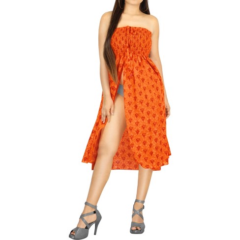 LA LEELA Women's House Daily Routine Evening Wear Club Party Tube Top Midi Evening Casual Backless Dress Strapless for Women One Size Orange, Abstract - image 1 of 4