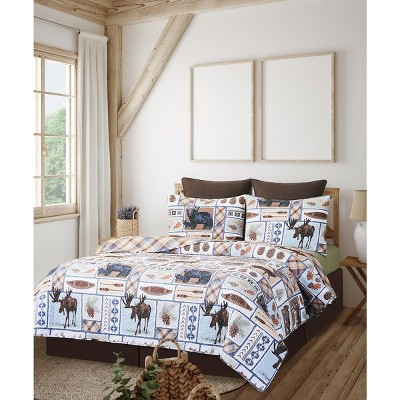 Oakley Lodge Brown Cotton Reversible Full Quilt Set
