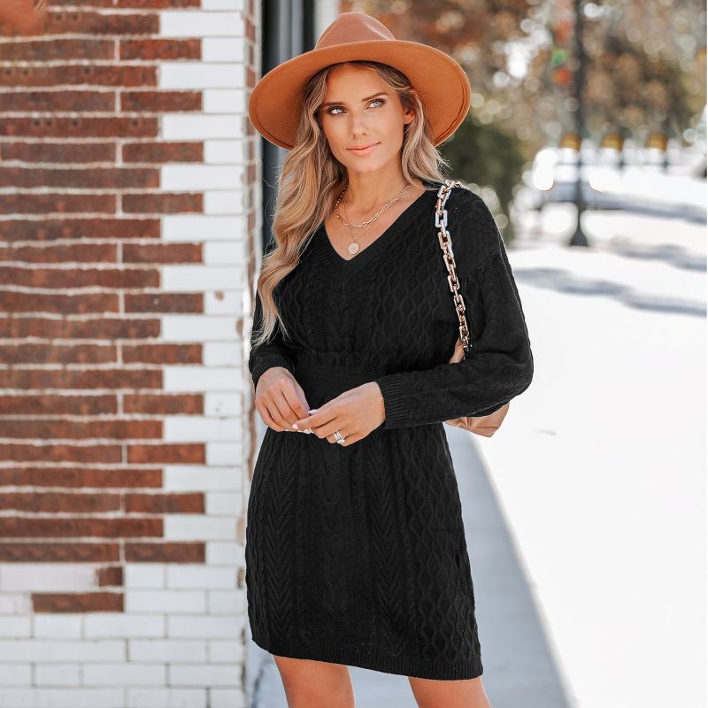 Women's Cable Knit V-Neck Sweater Dress - Cupshe, 5 of 7