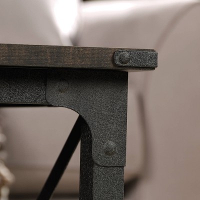 Carbon Oak Rectangular Mobile Coffee Table with Metal Frame