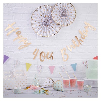 "Happy 40th Birthday" Bunting Tag Gold
