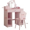 Kids Pink Vanity Set, Little Girl Makeup Vanity Table with a Bear-Shape Chair, Cute Mirror, 3 Drawers and 4 Open Cabinets - 2 of 4