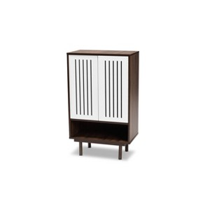 2 Door Meike Two-Tone Wood Shoe Cabinet Walnut/White - Baxton Studio: Modern Entryway Organizer with Ventilated Shelves - 1 of 4