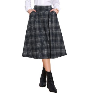 INSPIRE CHIC Women's Vintage Plaid High Waist A-Line Pleated with Pockets Midi Skirt - 1 of 4