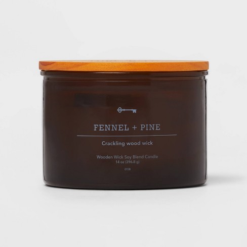 Lidded Amber Glass Jar Crackling Wooden Wick Fennel and Pine Candle - Threshold™ - image 1 of 3