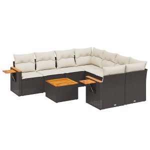 vidaXL 9 Piece Patio Sofa Set with Cushions Black Poly Rattan - Black and Cream - 1 of 4