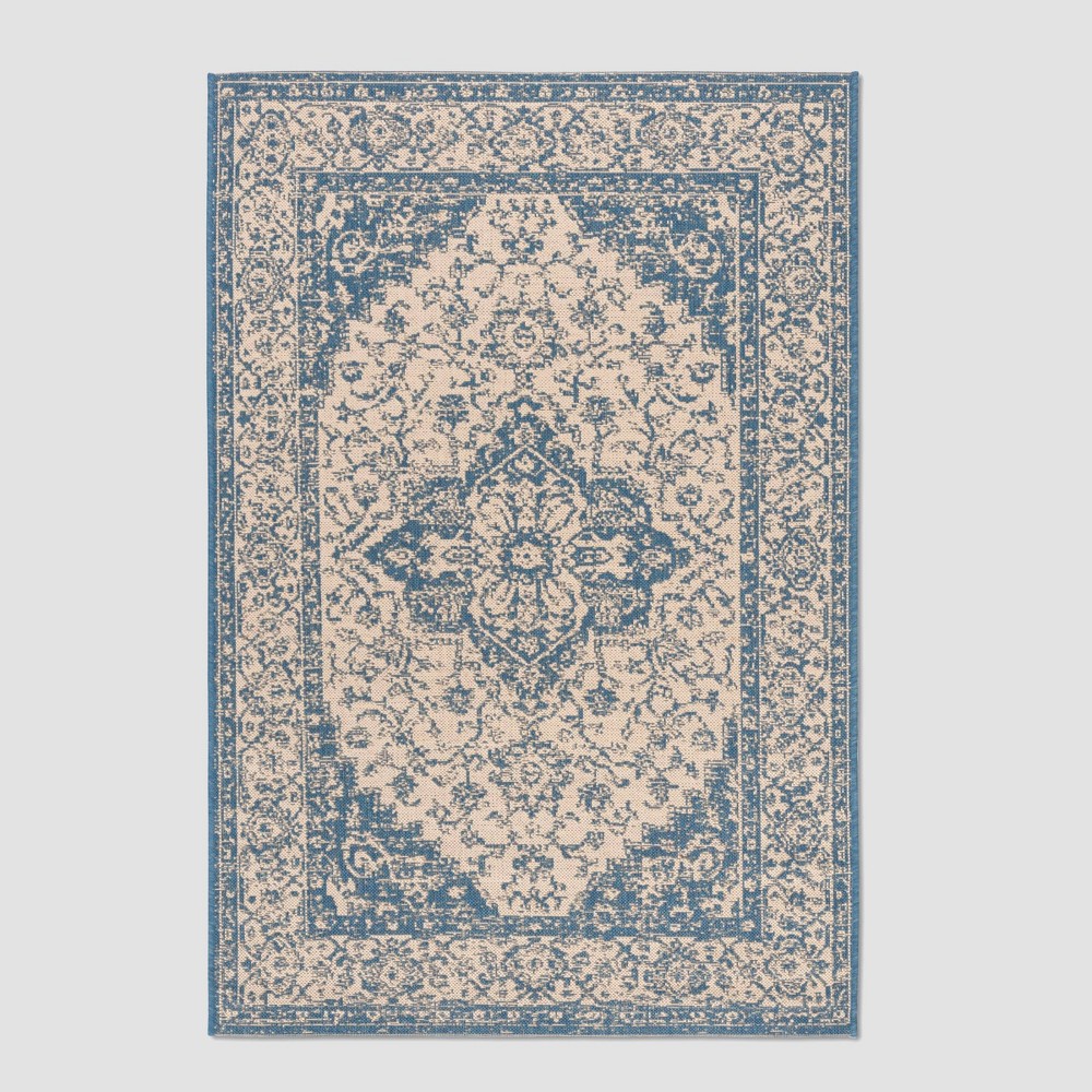 3'X5' Kiley Outdoor Rug Cream/Blue - Safavieh