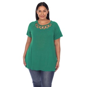 Plus Size Crisscross Neck Short Sleeve Top - White Mark - 1 of 4