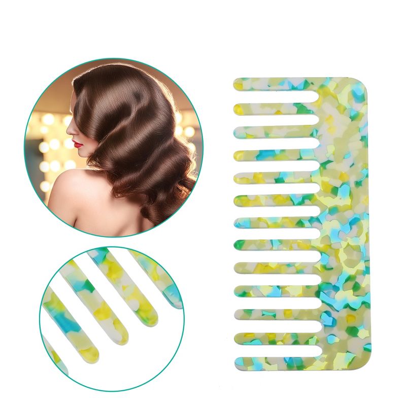 Unique Bargains Anti-Static Hair Comb Wide Tooth for Thick Curly Hair Hair Care Detangling Comb For Wet and Dry Dark 2.5mm Thick Light Green 2 Pcs, 2 of 7