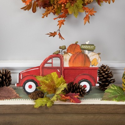 Red Wooden Truck with Pumpkins Harvest Tabletop Decoration