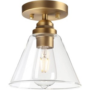 Runesay Rustic Semi Flush Mount Ceiling Light, 1-Light Vintage Industrial Indoor Vanity Hardwired 7.28'' Funnel Flared Glass Shade - 1 of 4