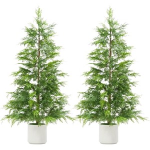 2Pcs Artificial Cedar Topiary Trees with White Pot,Faux Plants,UV Resistant Fake Evergreen,Artificial Christmas Tree for Outdoor Indoor Door Garden - 1 of 4