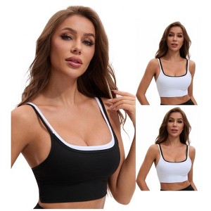 INSPIRE CHIC Women's Double Spaghetti Strap Longline Full Coverage Workout Padded Sports Bras 3 Packs - 1 of 4