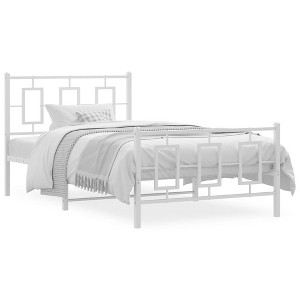 vidaXL White Metal Bed Frame with Headboard/Footboard - 39.4"x78.7" Single Bed for Bedroom Decor, Durable Steel Construction, Under Bed Storage - 1 of 4