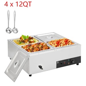 4x12QT Food Warmer 1500W Bain Marie Buffet Pan Steam Table With Adjustable Temp & Auto Shut Off & Dry Burning Indicator - 1 of 4