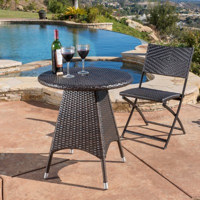 ACEPANO Outdoor Rattan Round Accent Coffee Table Furniture-Brown