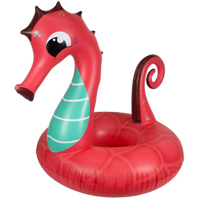 Swim Central 48" Seahorse 1-Person Inflatable Swimming Pool Inner Tube Float - Coral Red/Blue